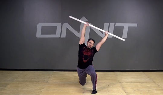 Dowel Half Kneeling Overhead Roll Bodyweight Exercise