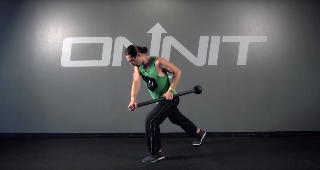 Rotating Split Stance Offset Side Row Steel Mace Exercise